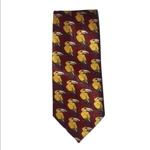 Marco Polo vintage toucan bird whimsical novelty tie, red & yellow, save birds!